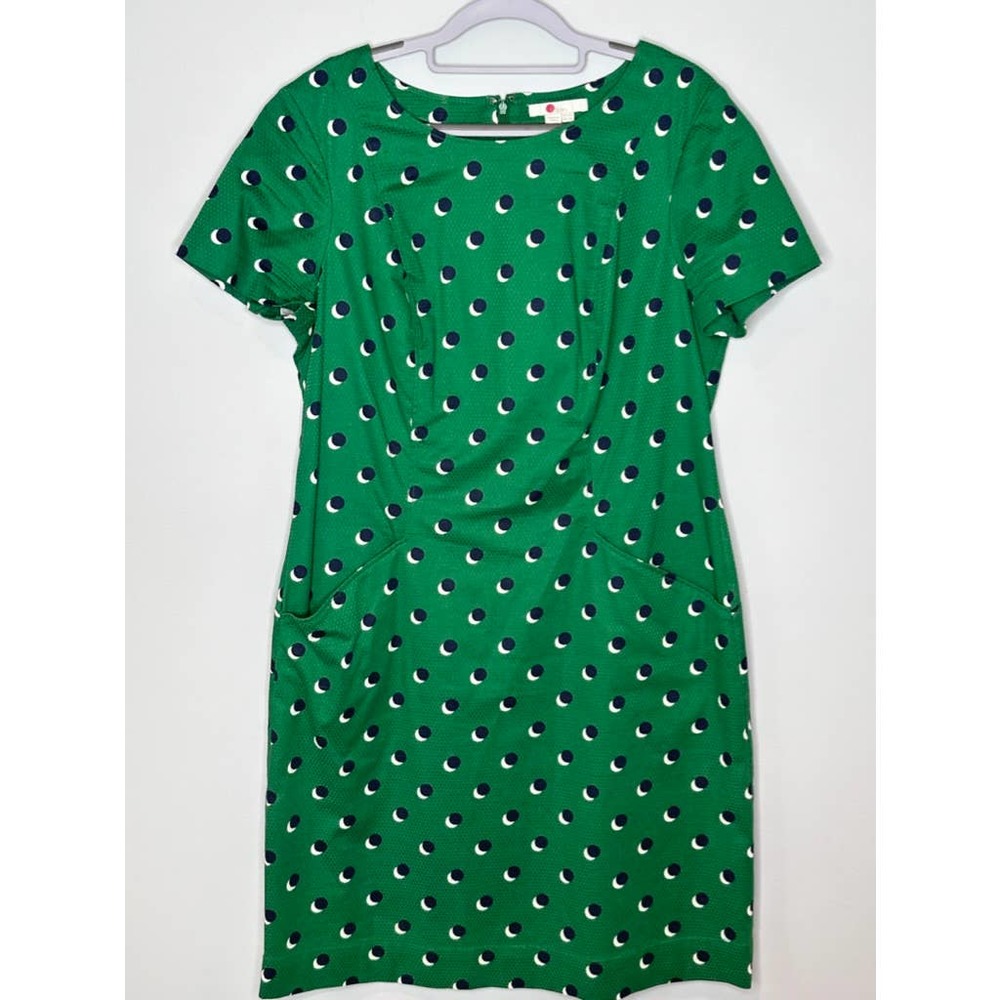 Boden Kelly Green Polka-Dot Dress Size 12 pockets lined